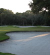 The finishing hole on the Barony Course at Port Royal Golf Club has a lot of sand, but next to an expansive fairway. 