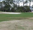 A large bunker guards a large green, a common combination on the Ocean Creek golf course at Fripp Island Resort.