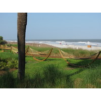 A row of hammocks provides the perfect spot to gently rock next to the beach at the Hilton Head Marriott Resort and Spa.