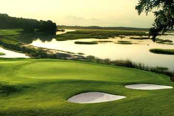 A view of the 18th green at Cotton Dike from Dataw Island Golf Course